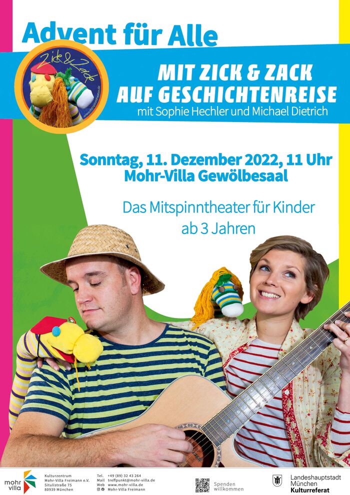 Plakat zur Veranstaltung: Das Mitspinntheater - Mit Zick & Zack auf Geschichtenreise