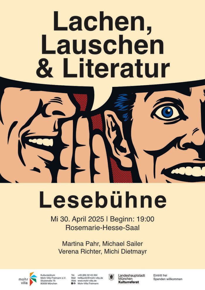 Plakat zur Veranstaltung: Lesebühne: Lachen, Lauschen & Literatur