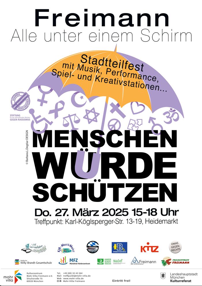 Plakat zur Veranstaltung: Stadtteilfest „Freimann - Alle unter einem Schirm“